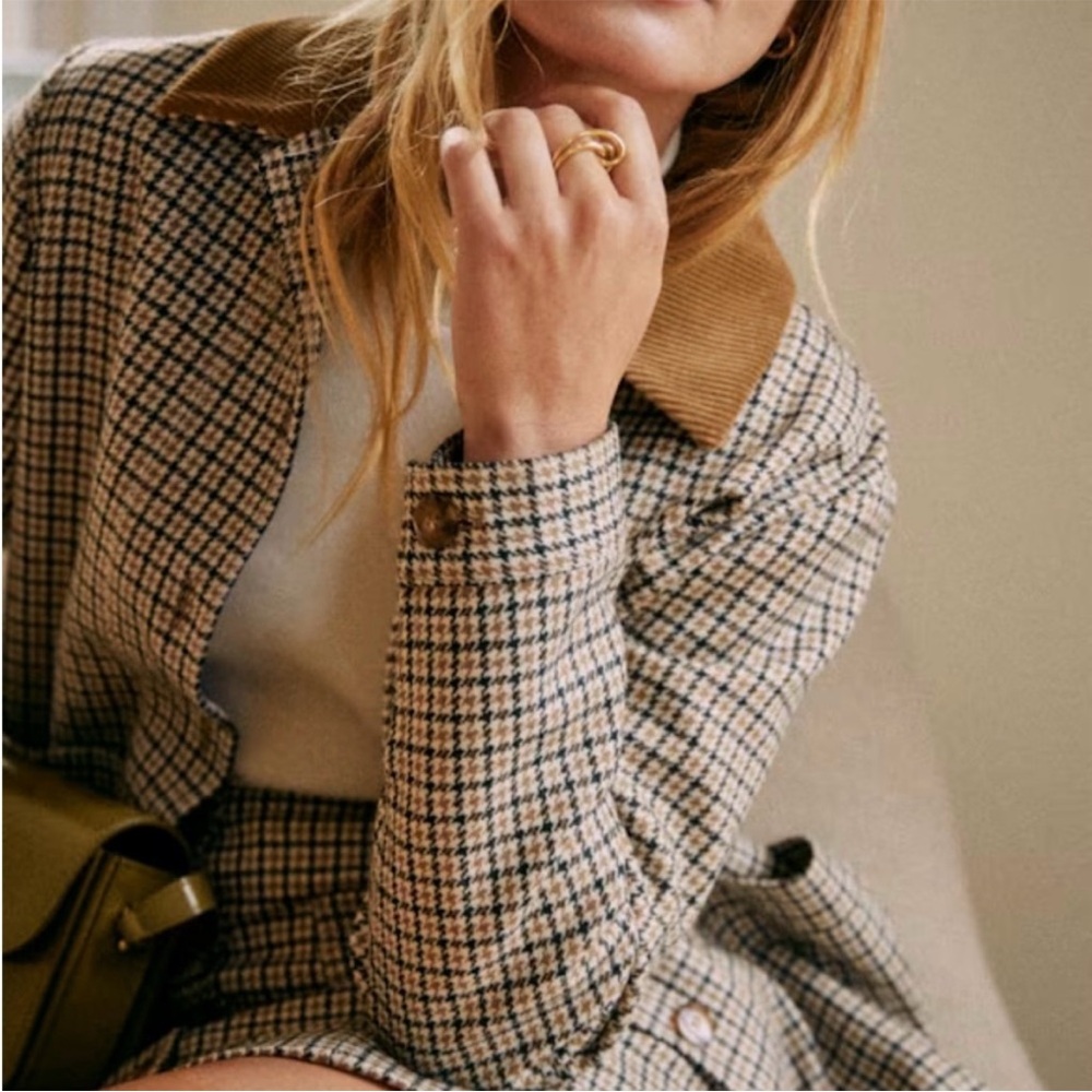 Sezane Will Jacket Navy Ochre Houndstooth - Size XXS